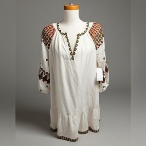 NWT Coachella Karen Kane Ivory Bohemian Dress Embroidery Lined Linen blend XLP